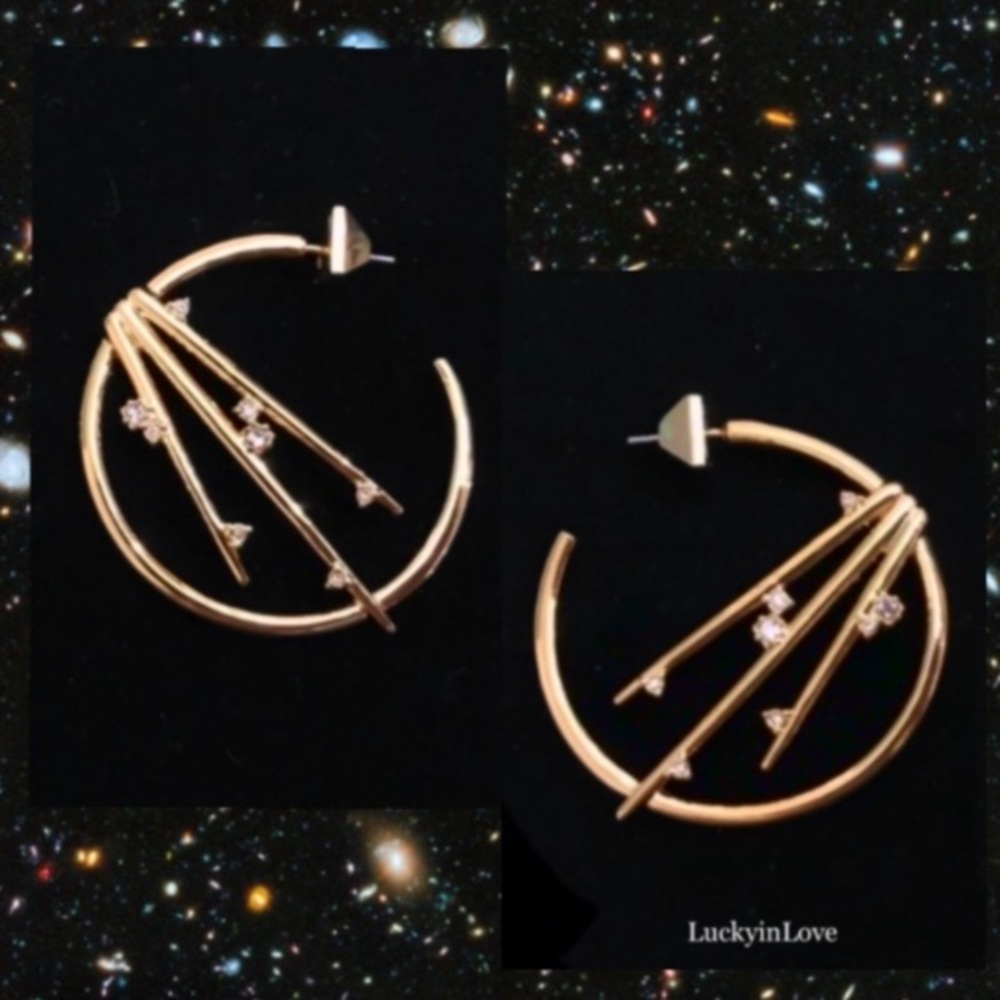 ALEXIS BITTAR • NEW Modern Gold Satellite Crystal Accents Spiked Hoop Earrings